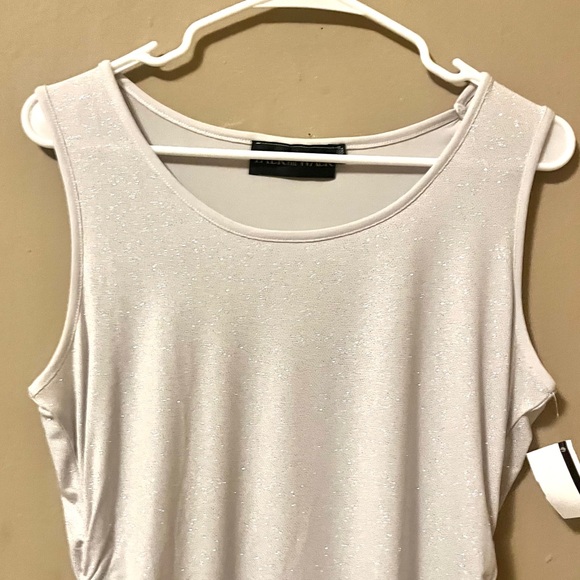🍭 3/$30 white silver glitter glam tank top with ruched sides - Picture 5 of 15